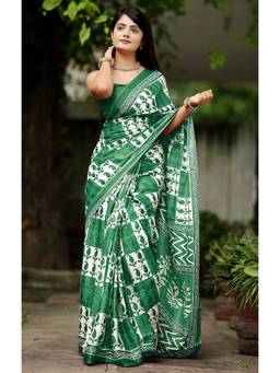 URBAN PALLU - Pure Cotton Green Paisley Printed Saree