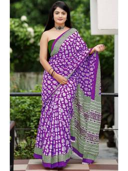 URBAN PALLU - Pure Cotton Purple Paisley Printed Saree