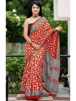 URBAN PALLU - Pure Cotton Red Paisley Printed Saree