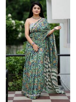 URBAN PALLU - Pure Cotton Green Floral Printed Saree