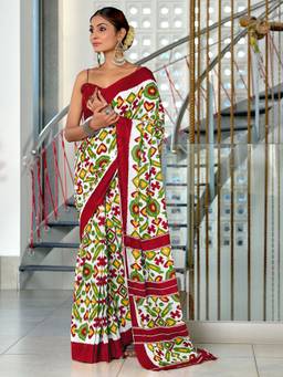 URBAN PALLU - Pure Cotton Multi-Color Ikat Printed Saree