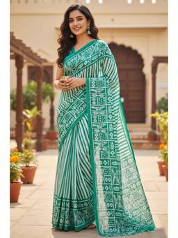 URBAN PALLU - Pure Cotton Green Stripes Saree