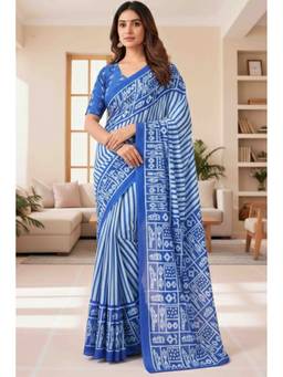 URBAN PALLU - Pure Cotton Blue Stripes Saree