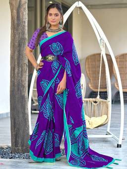 URBAN PALLU - Pure Cotton Purple Printed Woven Saree