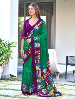 URBAN PALLU - Pure Cotton Green Printed Woven Saree
