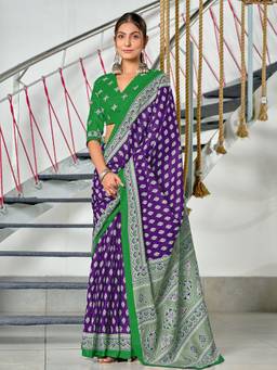 URBAN PALLU - Pure Cotton Purple Floral Printed Saree