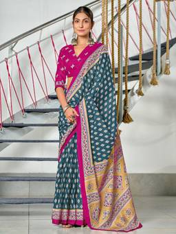 URBAN PALLU - Pure Cotton Grey Floral Printed Saree