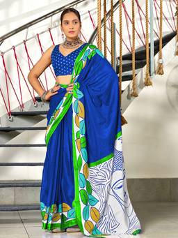 URBAN PALLU - Pure Cotton Blue Printed Woven Saree