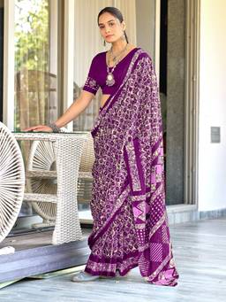 URBAN PALLU - Pure Cotton Purple Printed Woven Saree