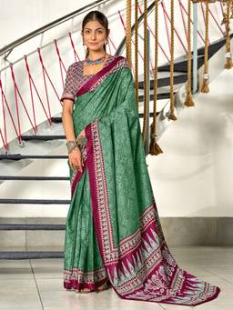 URBAN PALLU - Pure Cotton Green Printed Woven Saree