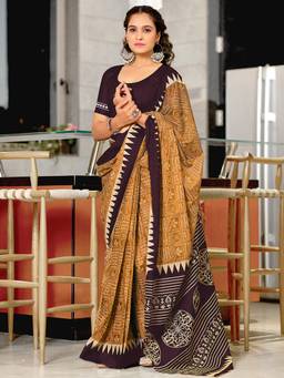 URBAN PALLU - Pure Cotton Mustard Typography Printed Saree