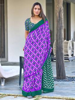 URBAN PALLU - Pure Cotton Purple Geometric Printed Saree