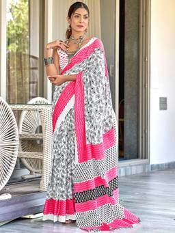URBAN PALLU - Pure Cotton Multi-Color Paisley Printed Saree