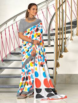URBAN PALLU - Pure Cotton Multi-Color Polka Dots Printed Saree