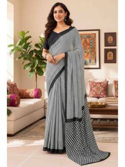 URBAN PALLU - Pure Cotton Grey Stripes Saree