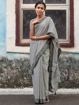 EXCLUSIVA - Grey Linen Saree with Unstitched Blouse