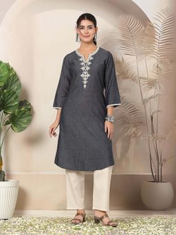 Nayam by lakshita - Grey Embroidered Straight Kurta