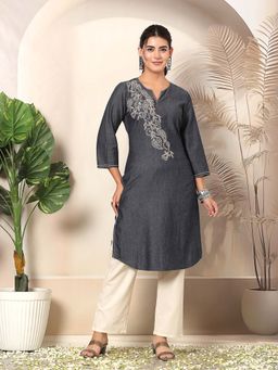 Nayam by lakshita - Grey Embroidered Straight Kurta