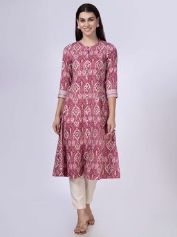 Saffron Threads - Pink Patola Print Button Down Cotton Kurta