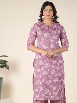 ARAMYA - Soft Cotton Straight Floral Print Kurta
