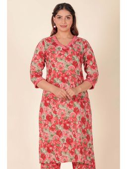 ARAMYA - Soft Cotton Panelled Floral Print Kurta