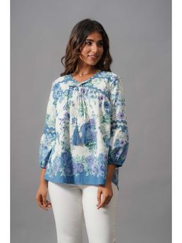 Zolo Label - White and Blue Rayon Top