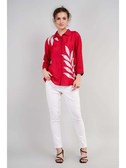 Zolo Label - Red Muslin Cotton Embroidered Shirt