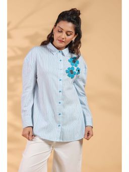 Zolo Label - Designer Blue Shirt Pattern Top