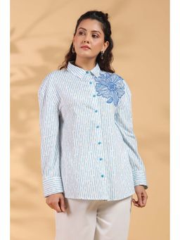 Zolo Label - Cotton Blue Designer Embroidered Shirt