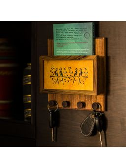 ExclusiveLane - Teak Wood Sanjhi Work Key Holder With Paper Stand