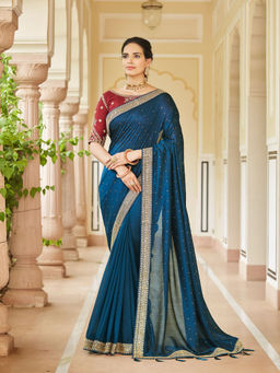 Odette - Festive Designer Dark Blue Saree with Unstitched Blouse