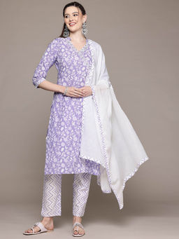 Readiprint - Straight Style Purple Kurta With Pant & Dupatta (Set of 3)
