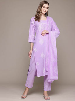 Readiprint - Straight Style Purple Kurta With Pant & Dupatta (Set of 3)