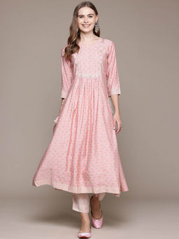 Readiprint - Flared Style Silk Fabric Pink Kurta With Pant (Set of 2)