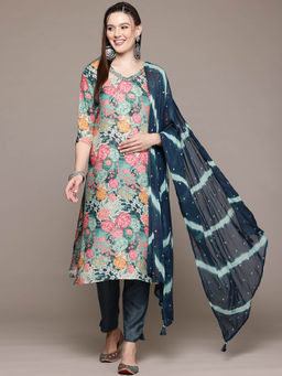 Readiprint - Straight Style Green Kurta With Pant & Dupatta (Set of 3)