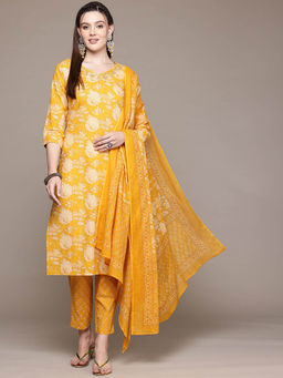 Readiprint - Straight Style Mustard Kurta With Pant & Dupatta (Set of 3)