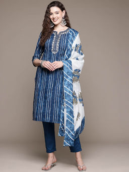 Readiprint - Straight Style Blue Kurta With Pant & Dupatta (Set of 3)