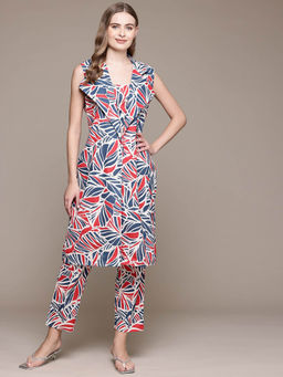 Readiprint - Straight Style Navy Blue Co-Ord With Shrug (Set of 3)