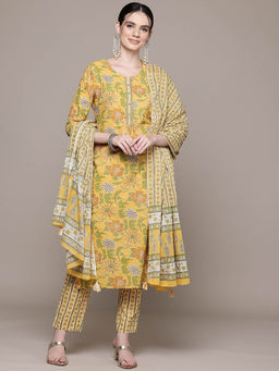 Readiprint - Straight Style Mustard Kurta With Pant & Dupatta (Set of 3)