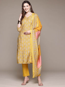 Readiprint - Straight Style Mustard Kurta With Pant & Dupatta (Set of 3)