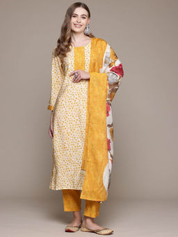 Readiprint - Straight Style Mustard Kurta With Pant & Dupatta (Set of 3)