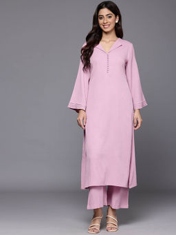 Varanga - Women Mauve V Neck Straight Kurta With Pant (Set of 2)
