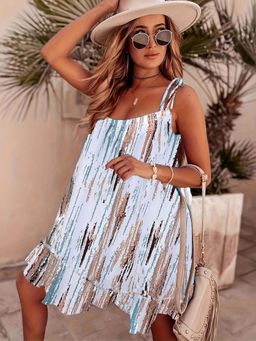 Oh Rare - Women Multi-Color Abstract Printed A-Line Dress