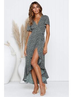 Oh Rare - Women Black V-Neck Printed Wrap Dress