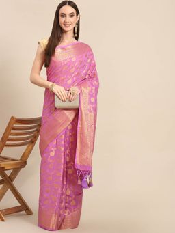 Odette - Pink Georgette Woven Saree with Unstitched Blouse