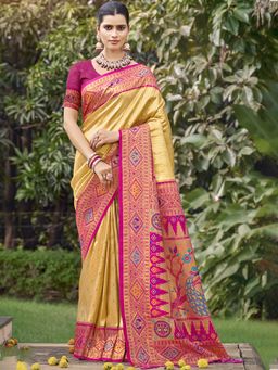 Sangam Prints - Beige Silk Woven Work Traditional Saree with Unstitched Blouse
