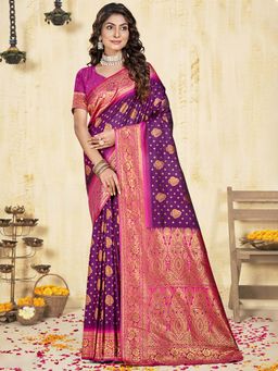 Sangam Prints - Wine Silk Woven Zari Work Traditional Saree with Unstitched Blouse