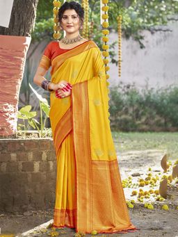 Sangam Prints - Yellow Silk Woven Work Traditional Saree with Unstitched Blouse