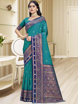 Sangam Prints - Sky Blue Silk Woven Zari Work Handloom Saree with Unstitched Blouse