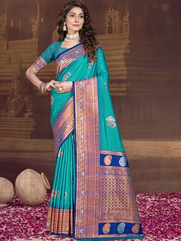 Sangam Prints - Sky Blue Silk Woven Zari Work Traditional Saree with Unstitched Blouse